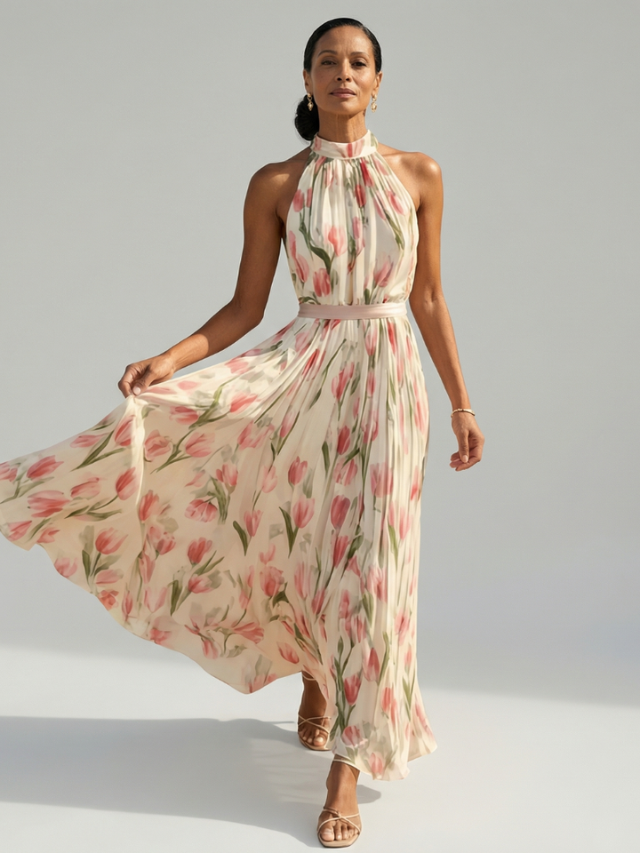 GirardLyon | Robe Midi à Col Halter à Fleurs Aurelle