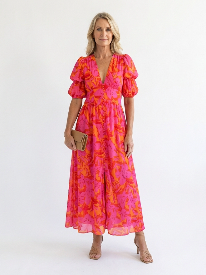 GirardLyon | Robe Midi à Manches Bouffantes Willow