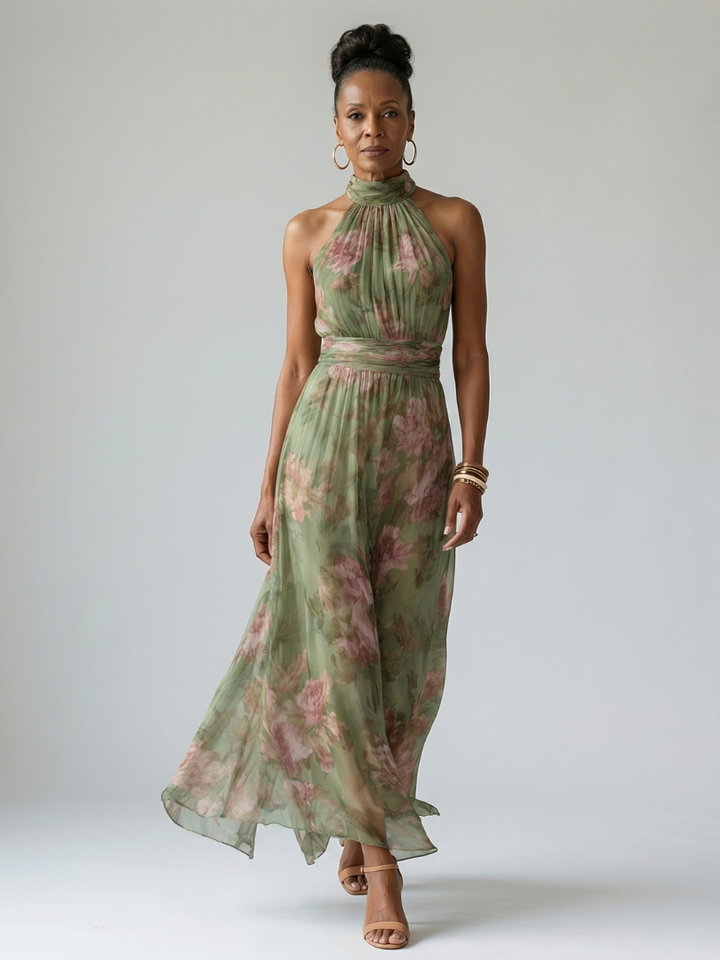 GirardLyon | Robe Midi à Encolure Halter Froncée Mirelle