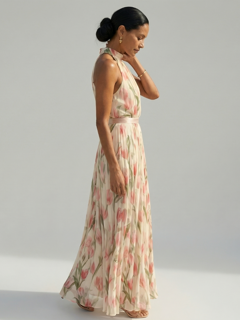 GirardLyon | Robe Midi à Col Halter à Fleurs Aurelle