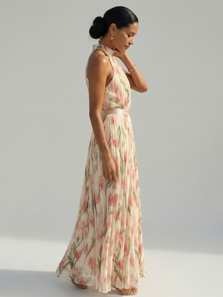 GirardLyon | Robe Midi à Col Halter à Fleurs Aurelle