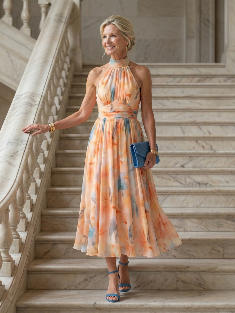 GirardLyon | Robe Midi à Col Halter Doux Elin