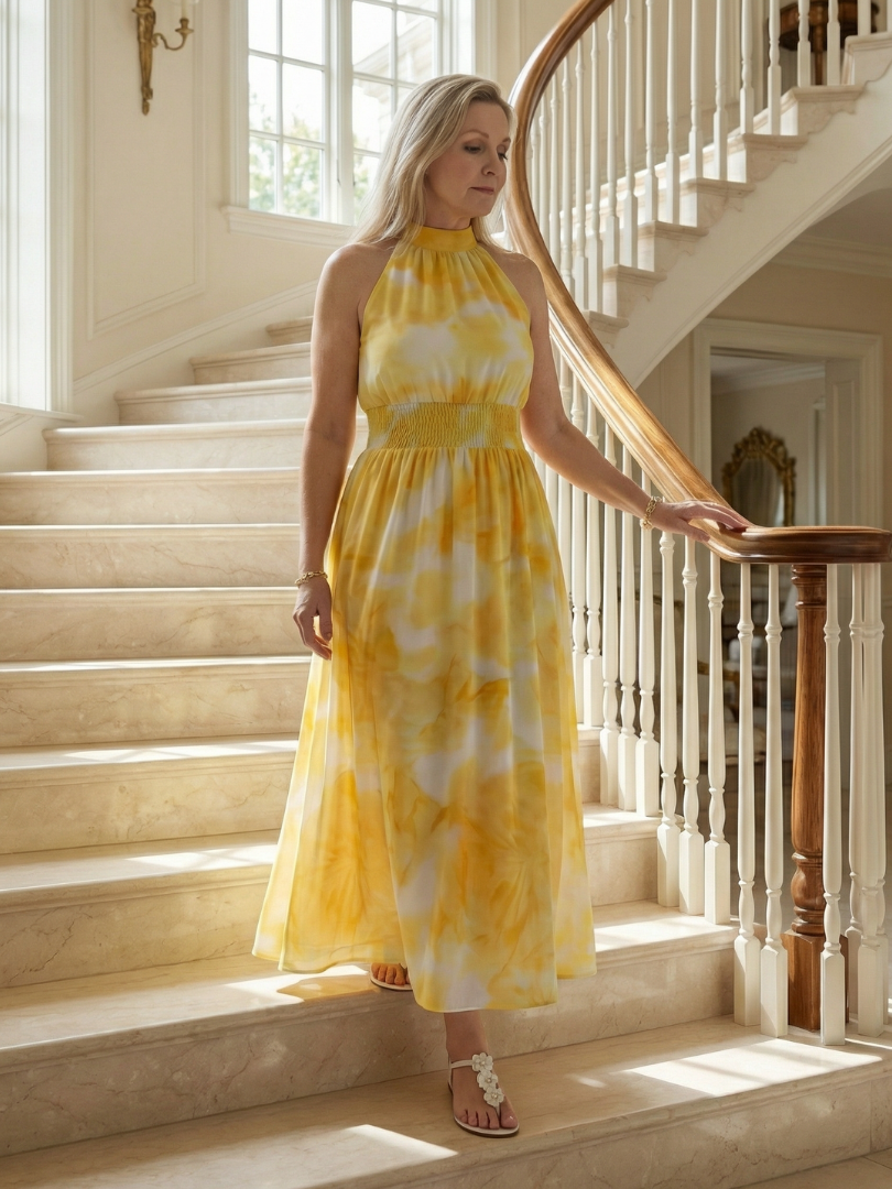 GirardLyon | Robe Midi à Encolure Halter Froncée Sylin
