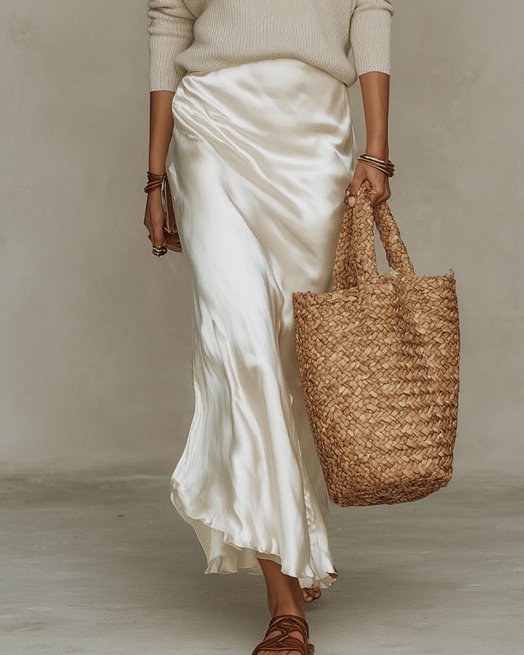 Elena | Robe mi-longue en satin avec pull inclus