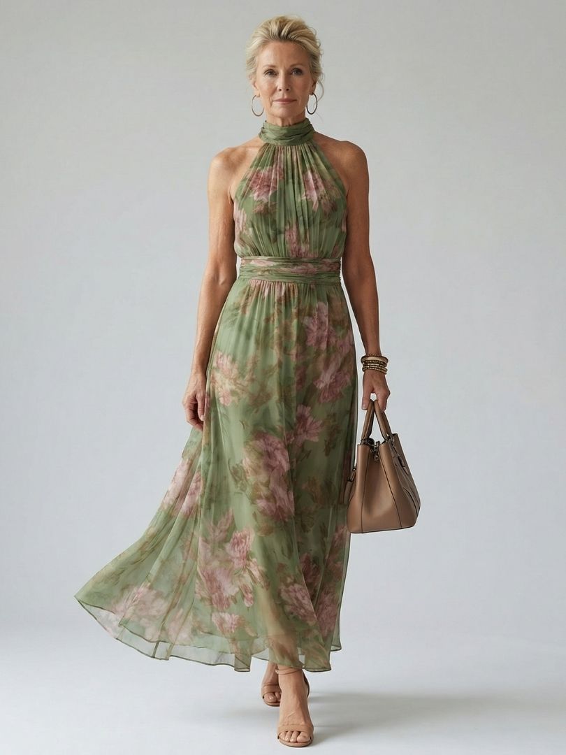 GirardLyon | Robe Midi à Encolure Halter Froncée Mirelle
