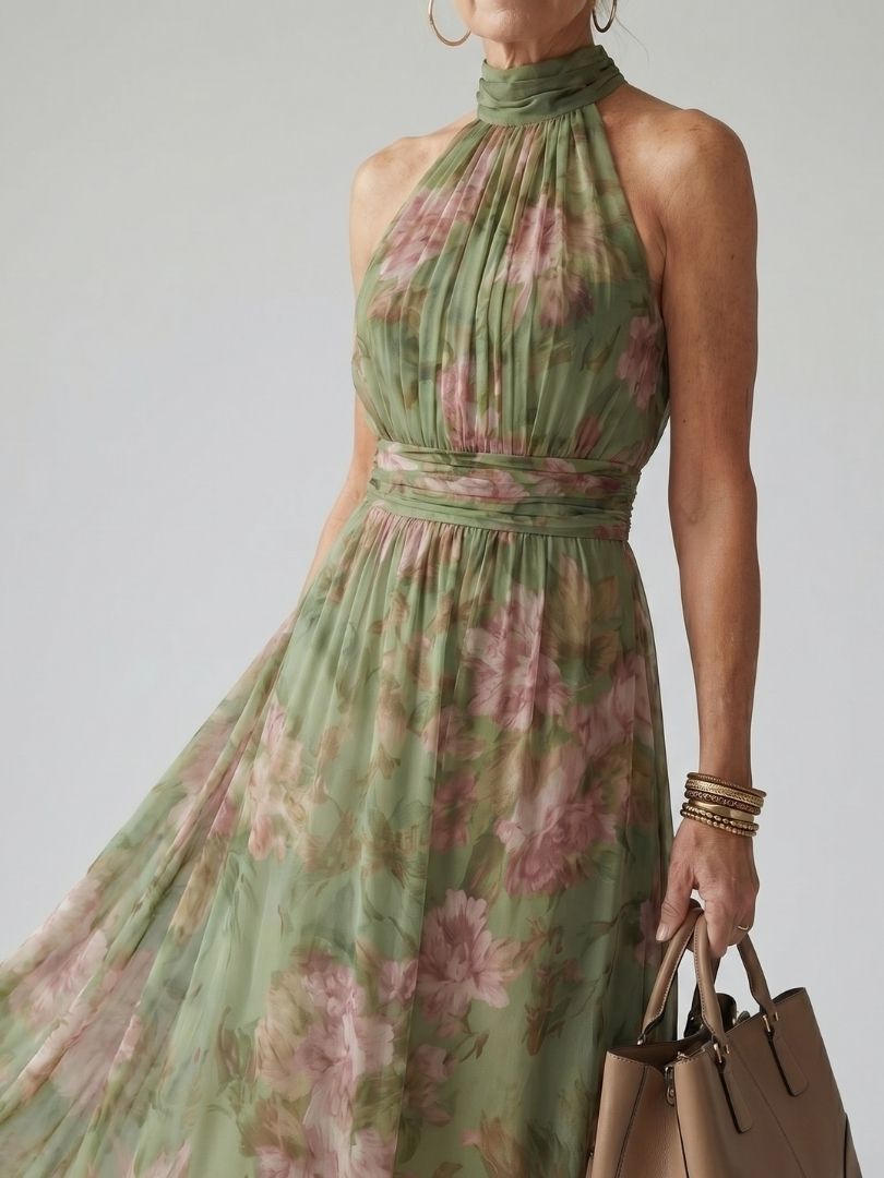 GirardLyon | Robe Midi à Encolure Halter Froncée Mirelle