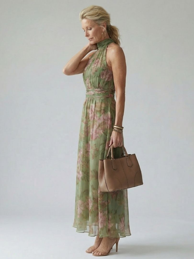 GirardLyon | Robe Midi à Encolure Halter Froncée Mirelle
