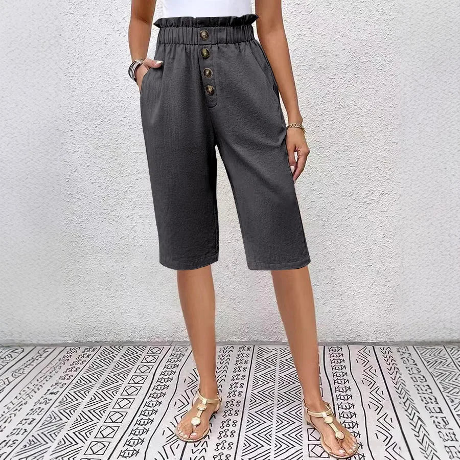 Éloane - Bermuda Boutonné Lin-Coton