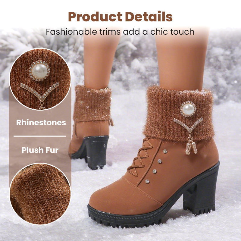 Danoir Paris™ Bottines Femme à Talon Épais - Intérieur Doublé de Fausse Fourrure, Semelle Antidérapante - Style Élégant pour Toutes Occasions