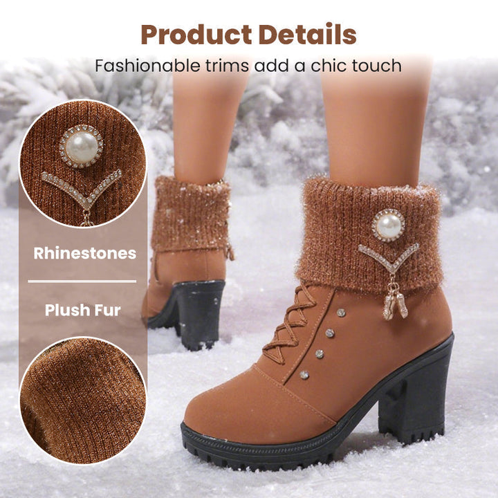 Danoir Paris™ Bottines Femme à Talon Épais - Intérieur Doublé de Fausse Fourrure, Semelle Antidérapante - Style Élégant pour Toutes Occasions