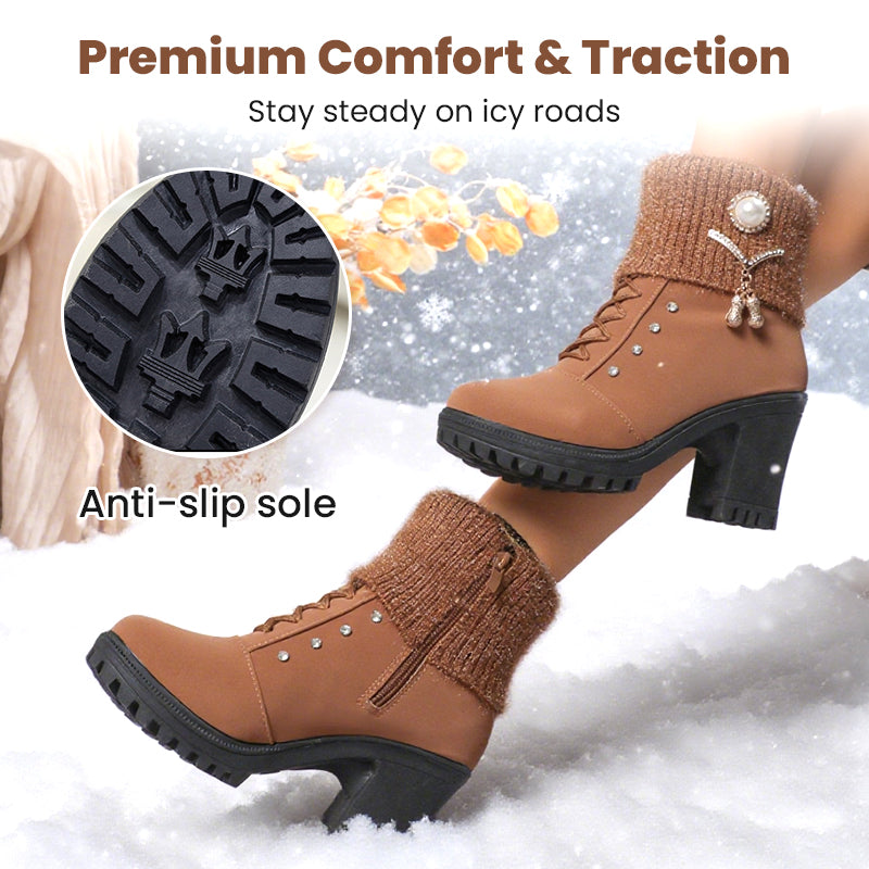 Danoir Paris™ Bottines Femme à Talon Épais - Intérieur Doublé de Fausse Fourrure, Semelle Antidérapante - Style Élégant pour Toutes Occasions