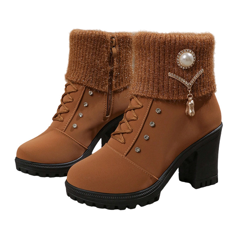 Danoir Paris™ Bottines Femme à Talon Épais - Intérieur Doublé de Fausse Fourrure, Semelle Antidérapante - Style Élégant pour Toutes Occasions