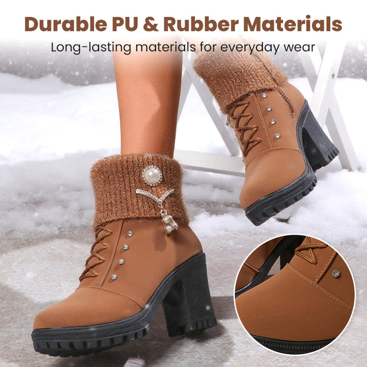 Danoir Paris™ Bottines Femme à Talon Épais - Intérieur Doublé de Fausse Fourrure, Semelle Antidérapante - Style Élégant pour Toutes Occasions