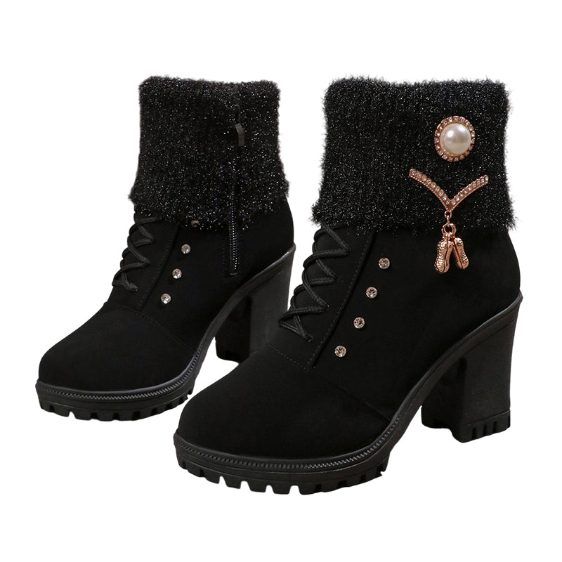 Danoir Paris™ Bottines Femme à Talon Épais - Intérieur Doublé de Fausse Fourrure, Semelle Antidérapante - Style Élégant pour Toutes Occasions