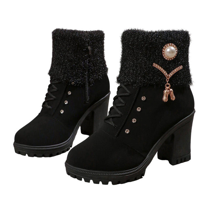 Danoir Paris™ Bottines Femme à Talon Épais - Intérieur Doublé de Fausse Fourrure, Semelle Antidérapante - Style Élégant pour Toutes Occasions